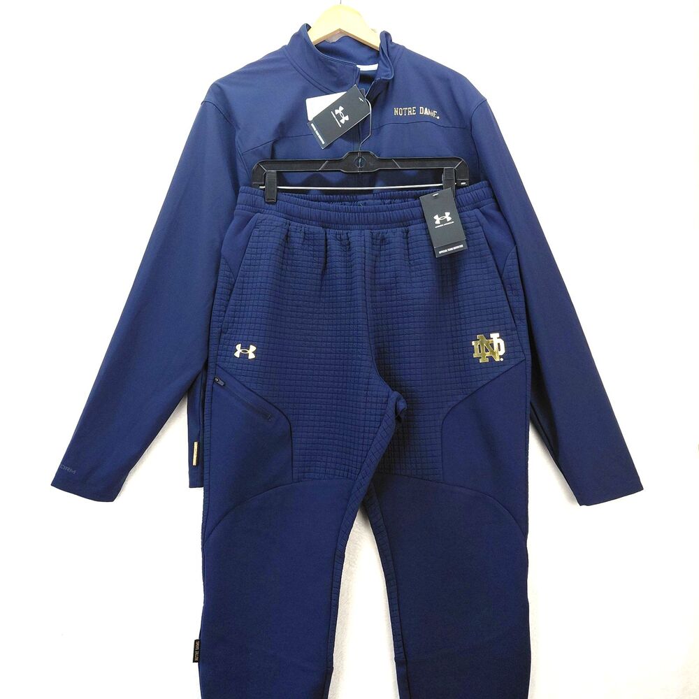 Notre Dame Under Armour Storm Jacket Pants Warm Up Sweatsuit Mens Large Logo NEW
